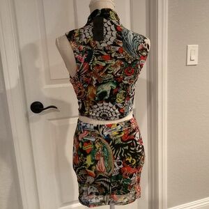 Ed Hardy Mini Skirt Set, Size Small, Color Multi Colored